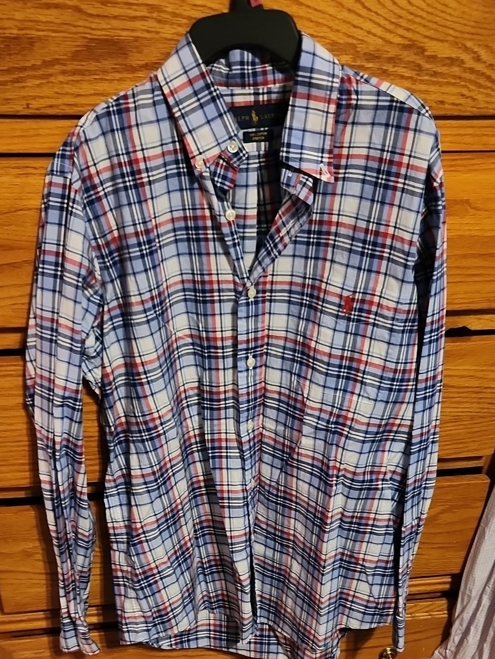 Ralph Lauren Men's Red, Blue and White Plaid Button-Down Shirt